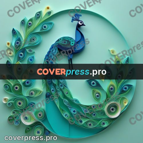 Paper quilling design: peacock with a spread tail