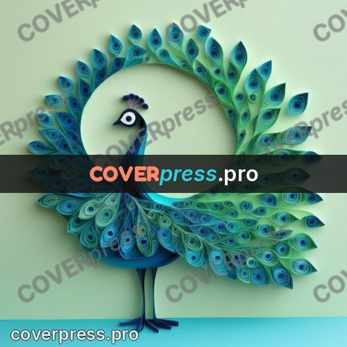 Paper quilling design: peacock with a spread tail