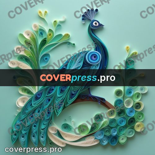 Paper quilling design: peacock with a spread tail