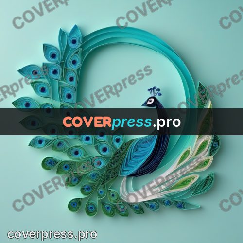 Paper quilling design: peacock with a spread tail