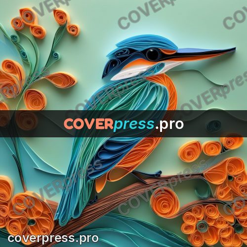 Paper quilling design: kingfisher on a thin branch