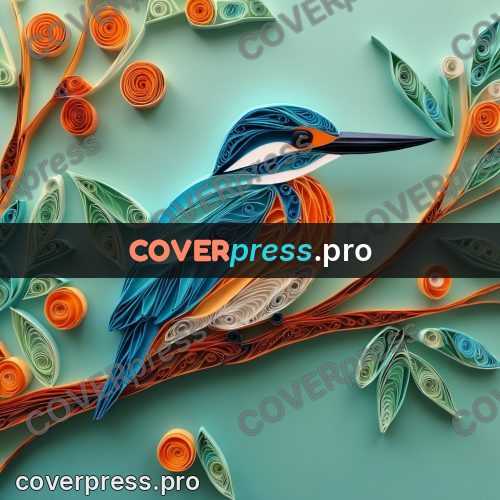 Paper quilling design: kingfisher on a thin branch