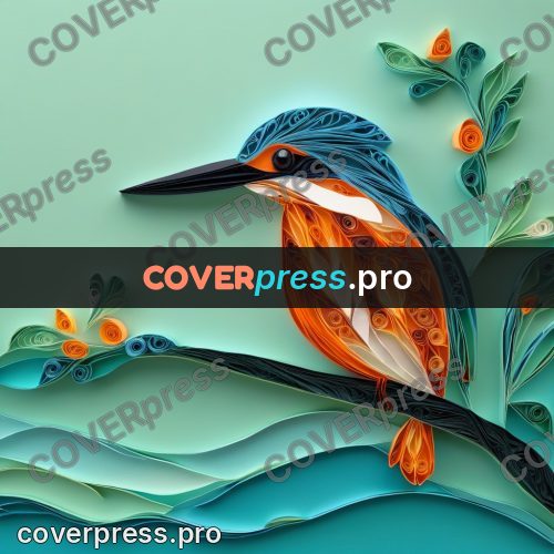 Paper quilling design: kingfisher on a thin branch
