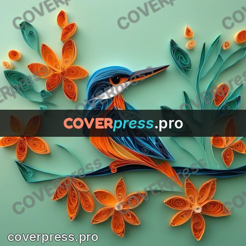 Paper quilling design: kingfisher on a thin branch