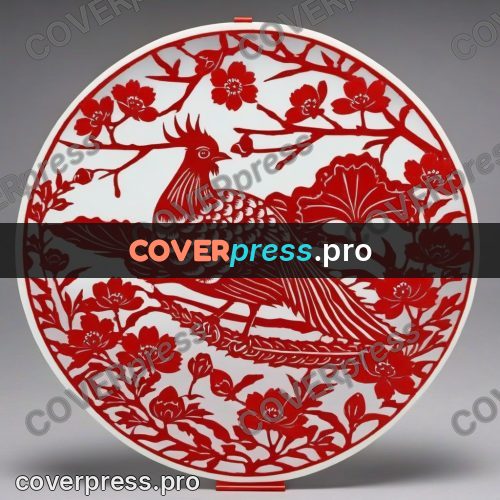Papercut print: blossom branches in a round frame