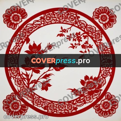Papercut print: blossom branches in a round frame