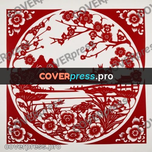 Papercut print: blossom branches in a round frame