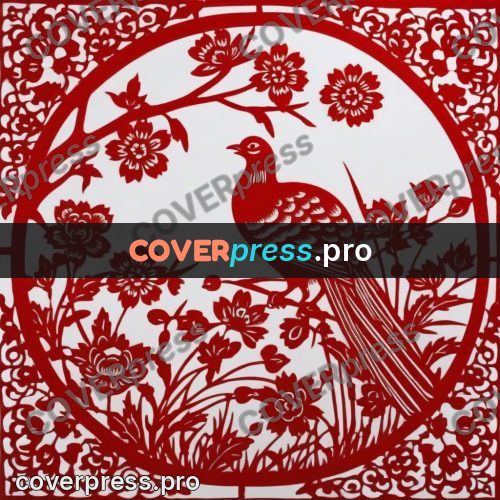 Papercut print: blossom branches in a round frame