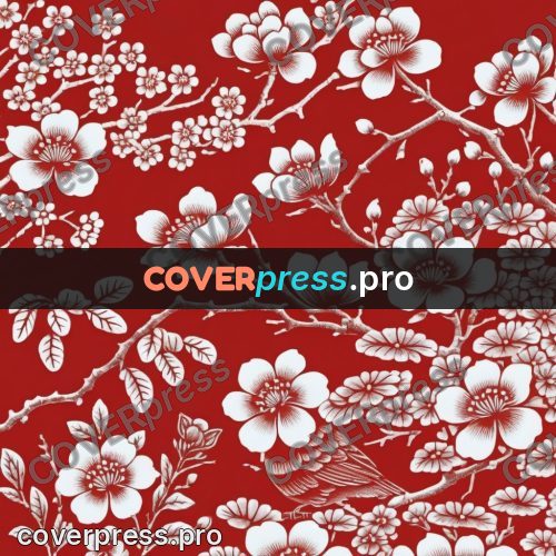 Papercut print: plum branches in blossom