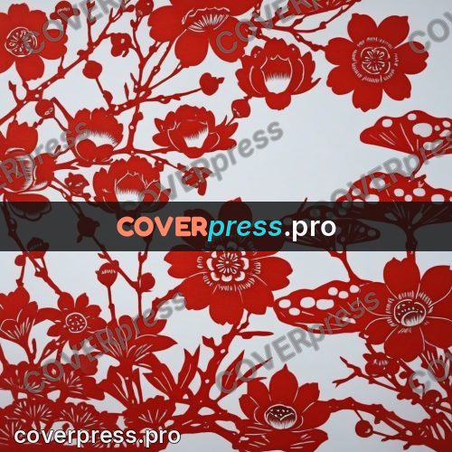 Papercut print: plum branches in blossom