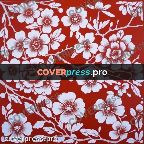 Papercut print: plum branches in blossom