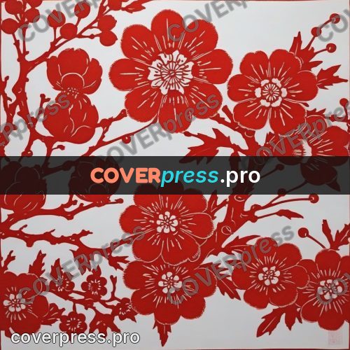 Papercut print: plum branches in blossom