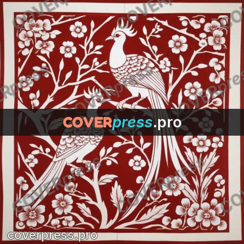 Papercut print: long-tailed bird on a branch