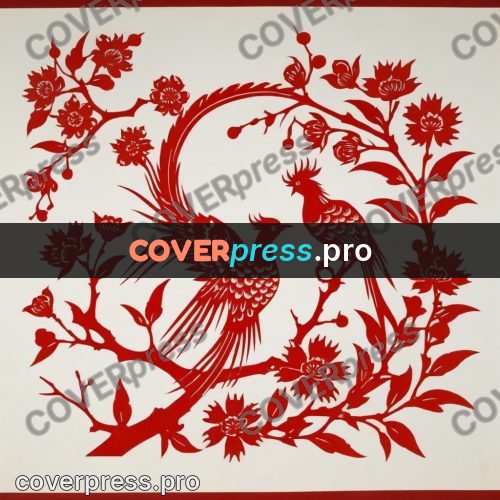 Papercut print: long-tailed bird on a branch
