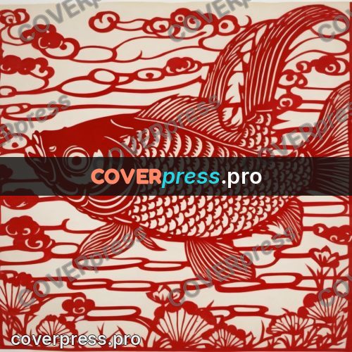 Papercut print: fish with scales in rows