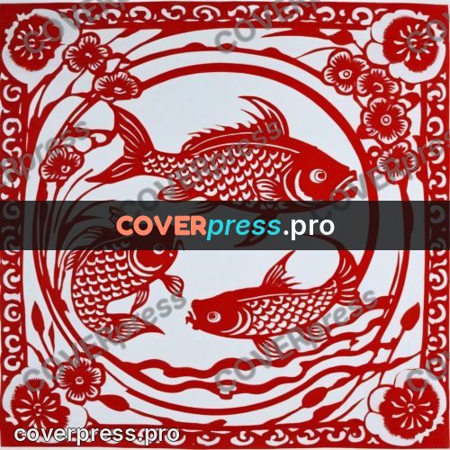 Papercut print: carp in a round medallion