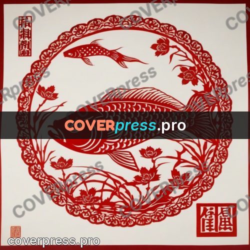 Papercut print: carp in a round medallion