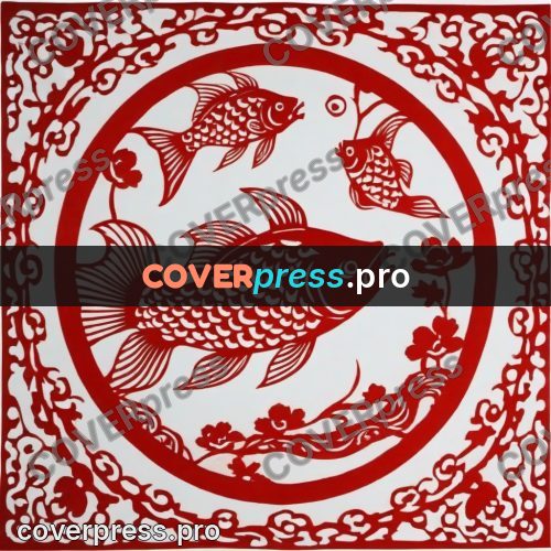 Papercut print: carp in a round medallion