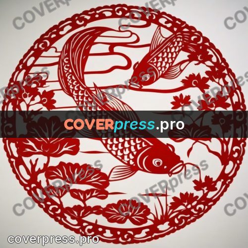Papercut print: carp in a round medallion