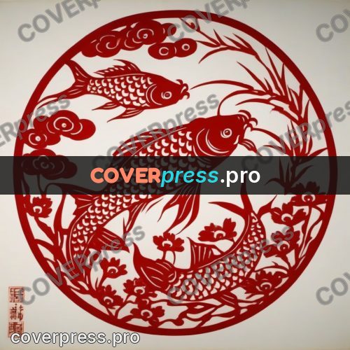 Papercut print: carp in a round medallion