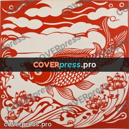 Papercut print: carp leaping from the water