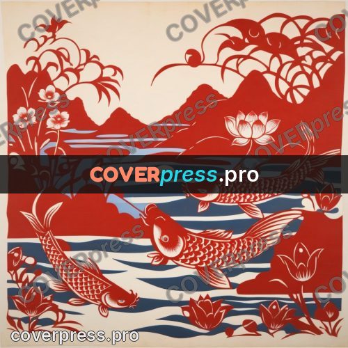 Papercut print: carp leaping from the water