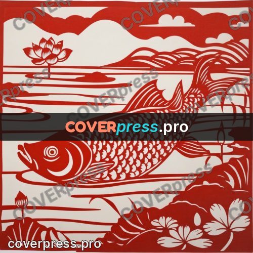 Papercut print: carp leaping from the water