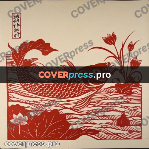 Papercut print: carp leaping from the water