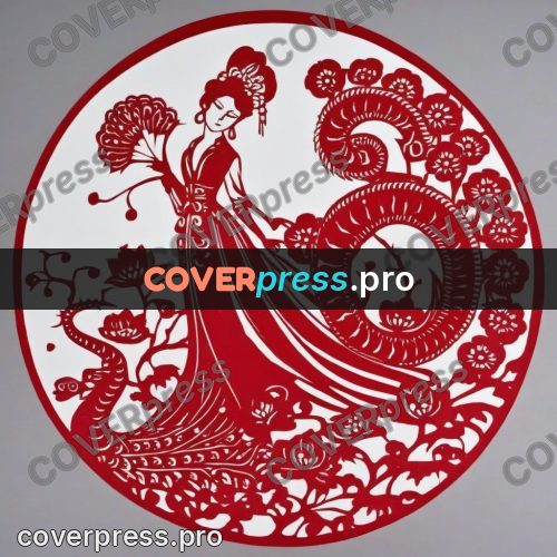 Papercut print: woman in a robe medallion