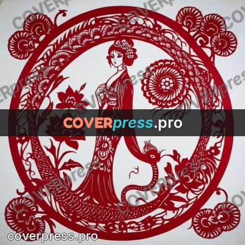 Papercut print: woman in a robe medallion