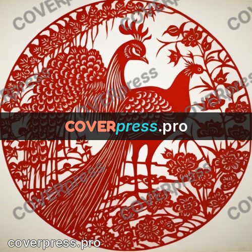 Papercut print: bird among blossom branches