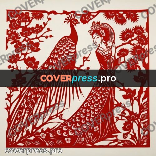 Papercut print: bird among blossom branches