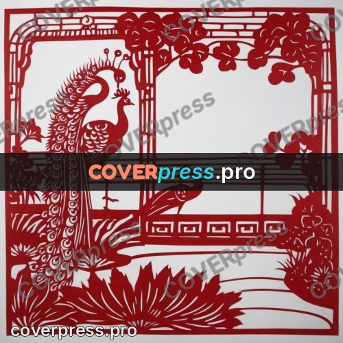 Papercut print: peacock on a terrace