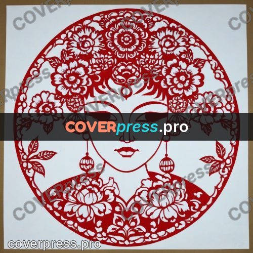 Papercut print: woman's face in a flower headdress