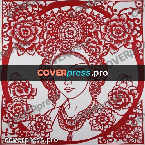 Papercut print: woman's face in a flower headdress