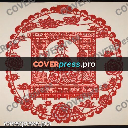 Papercut print: pavilion in a floral frame