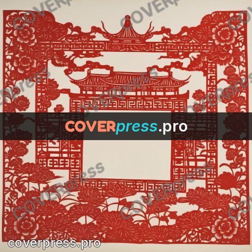 Papercut print: pavilion in a floral frame