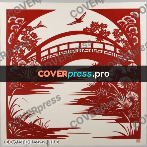 Papercut print: arched bridge over a stream