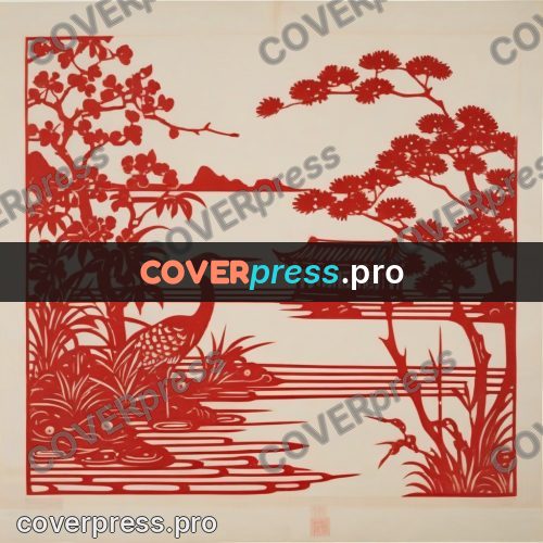 Papercut print: heron by the water