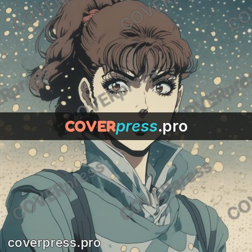 Old anime drawing: girl in falling snow