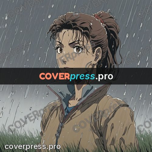 Old anime drawing: girl in the rain