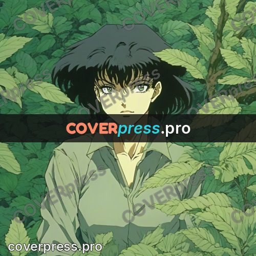 Old anime drawing: girl in a shirt among leaves