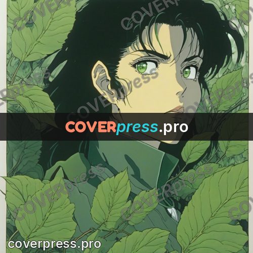 Old anime drawing: girl in a shirt among leaves