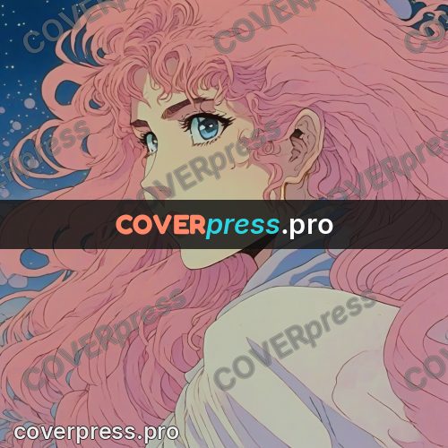 Old anime drawing: girl with pink hair