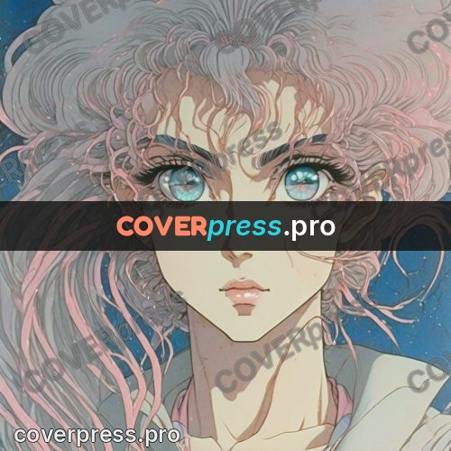 Old anime drawing: face with pink strands