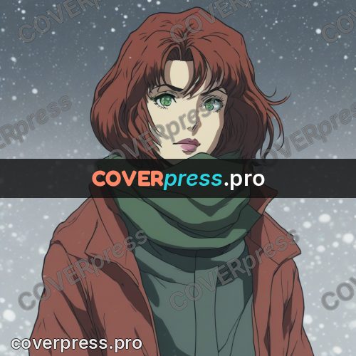 Old anime drawing: girl in a red coat