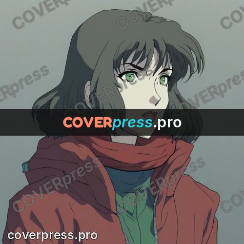 Old anime drawing: girl in a red coat