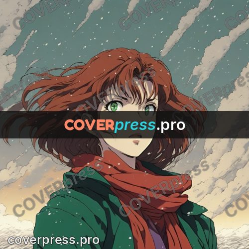 Old anime drawing: red-haired girl in a green jacket