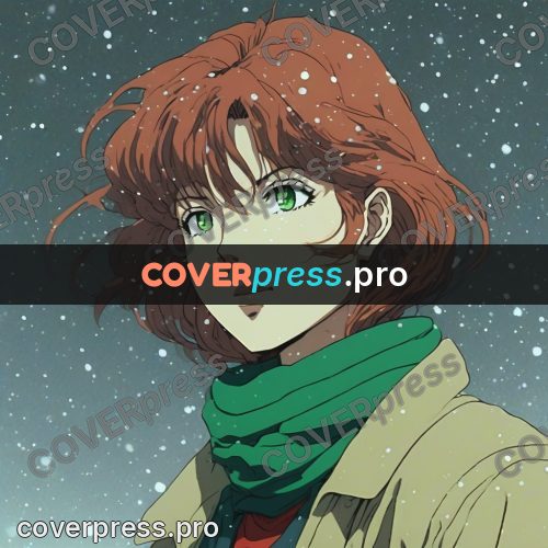 Old anime drawing: red-haired girl in a green jacket