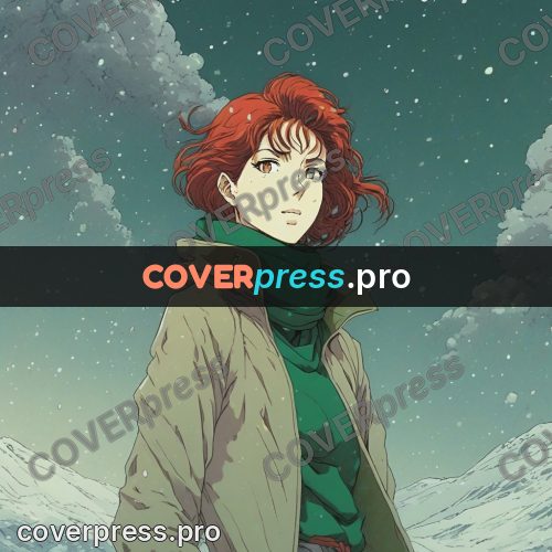 Old anime drawing: red-haired girl in a green jacket